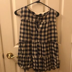 Anthropology gingham short sleeve blouse